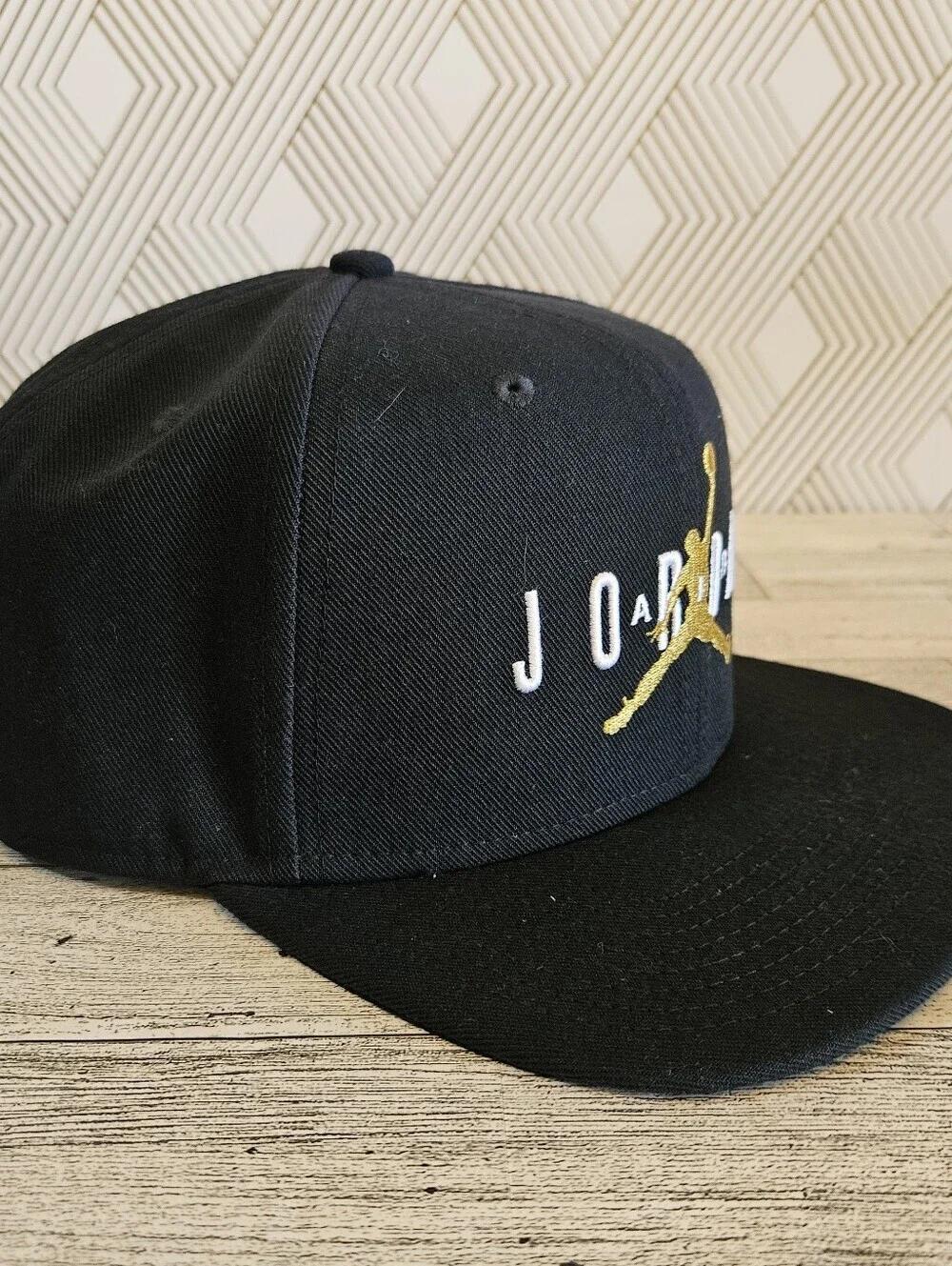 Air Jordan Jumpman Black Hat W/ Gold Logo Flat Bill NBA Michael Jordan One Size